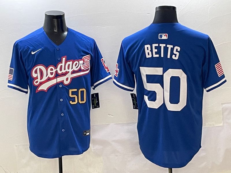 Men Los Angeles Dodgers 50 Betts Blue Second generation Joint Name Nike 2025 MLB Jersey style 3